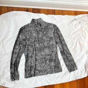 Vintage St. John top size M black gray Leopard print long sleeve mock turtleneck